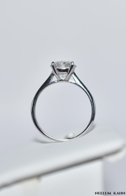 2Ct Round Cut Moissanite Ring, 925 Sterling Silver, D Color VVS1, with LED Box and Certificate
