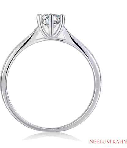 0.5Ct Moissanite Ring, 925 Sterling Silver, Round Cut, D Color VVS1, with LED Gift Box