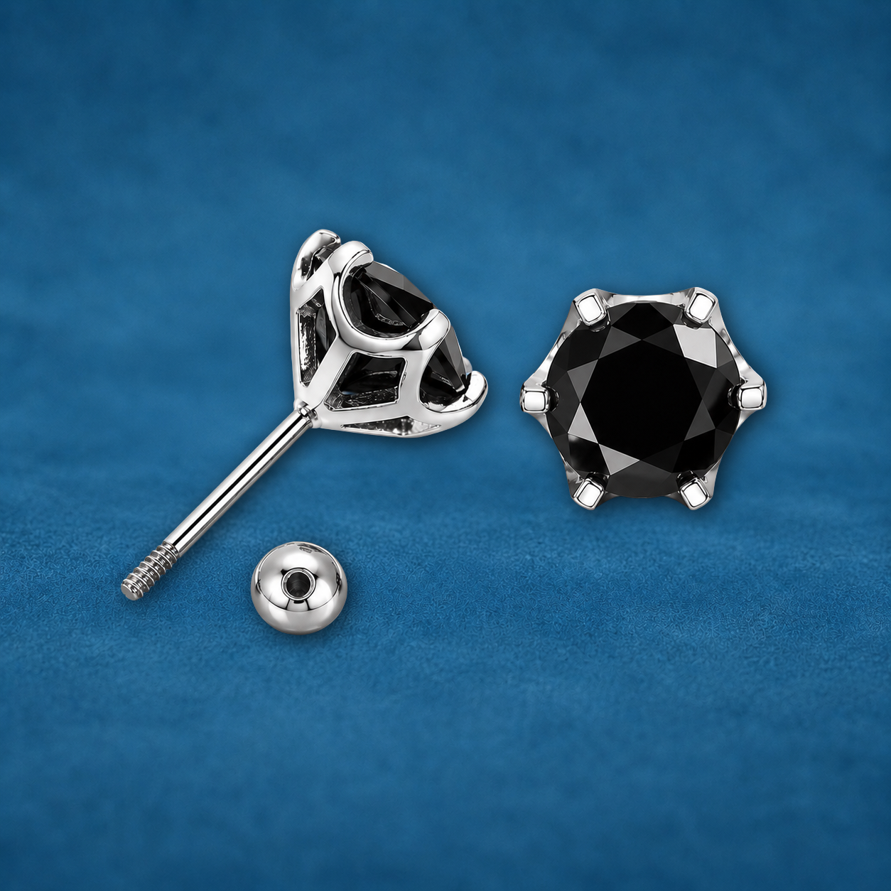 Certified 1ct Black Moissanite Screw Stud Earrings | S925 Silver | Unisex