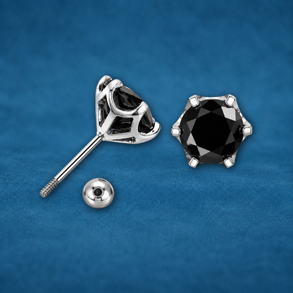Certified 1ct Black Moissanite Screw Stud Earrings | S925 Silver | Unisex