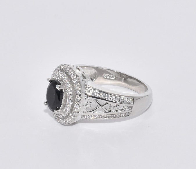 Sterling Silver Black & White Zircon Ring | S925 | Unisex | Multiple Sizes | Gift Box