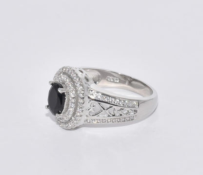 Sterling Silver Black & White Zircon Ring | S925 | Unisex | Multiple Sizes | Gift Box