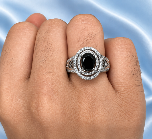 Sterling Silver Black & White Zircon Ring | S925 | Unisex | Multiple Sizes | Gift Box