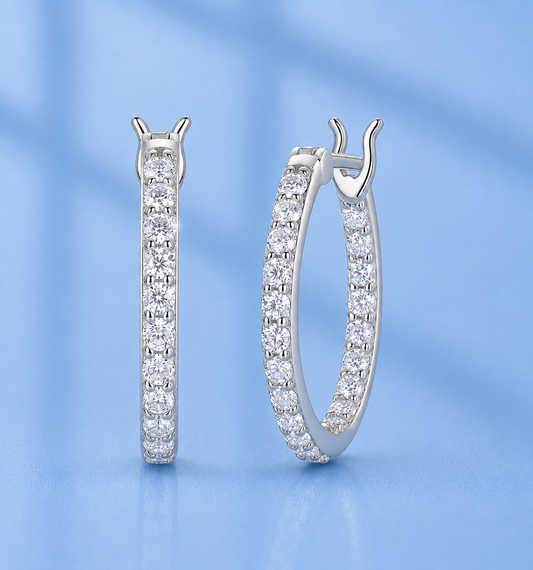 Moissanite Hoop Earrings | S925 Silver | VVS1 D Color | Comes in LED Gift Box