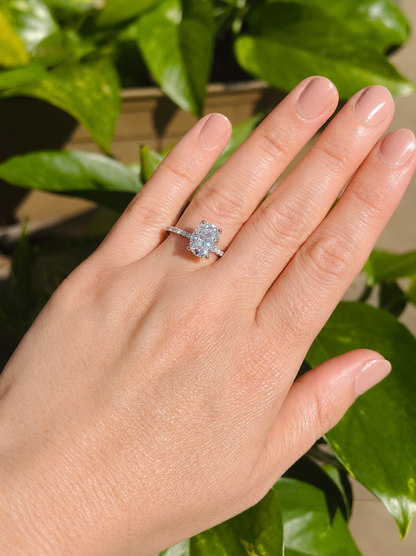 3ct Oval Cut Moissanite Pave Setting Engagement Ring | S925 Silver | VVS1