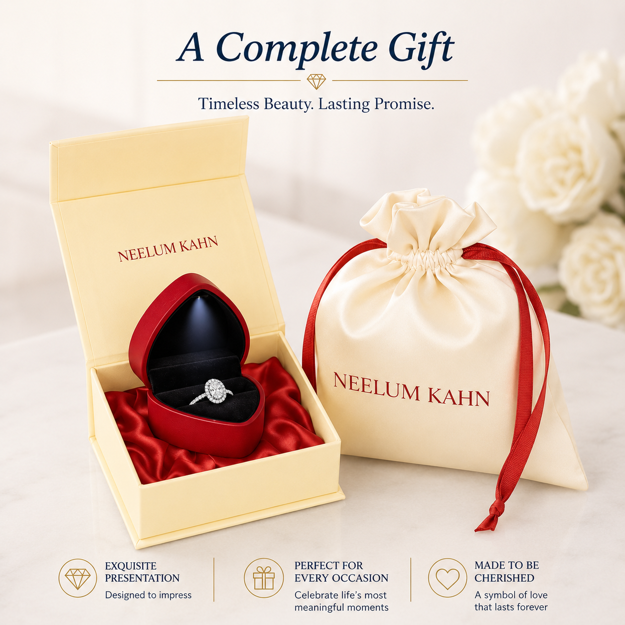 2CT+ Oval Halo Moissanite Engagement Ring with Luxury LED Gift Box