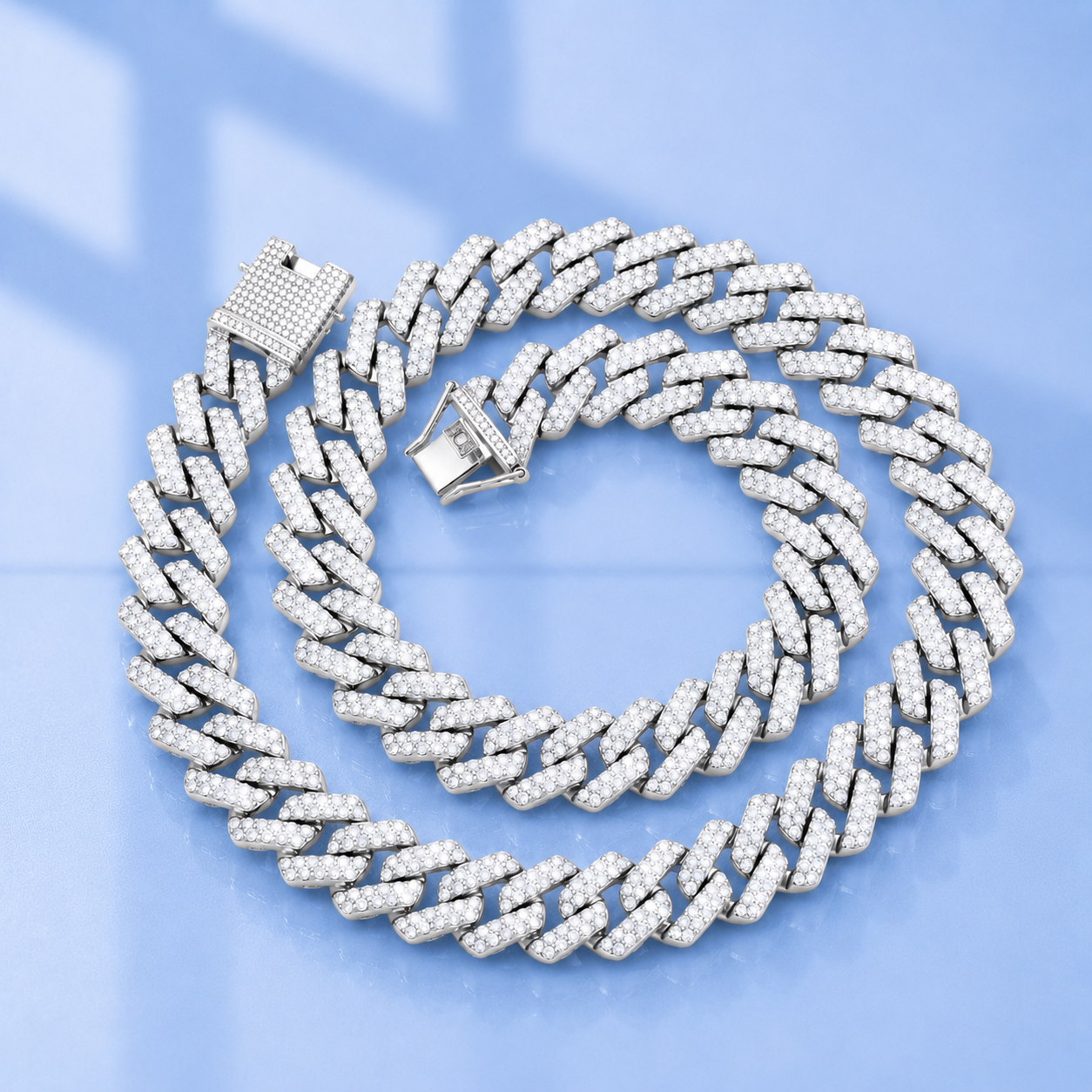 Shiny Rhinestone Cuban Chain Necklace in Zinc Alloy | 18K Gold Plated | 20 Inch | Men