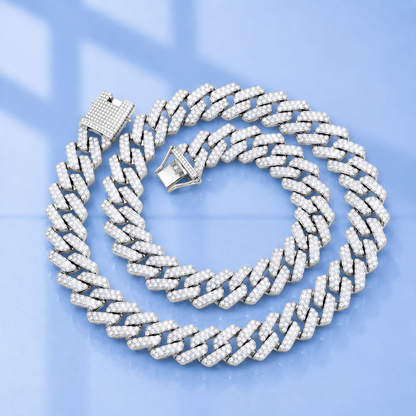 Shiny Rhinestone Cuban Chain Necklace in Zinc Alloy | 18K Gold Plated | 20 Inch | Men