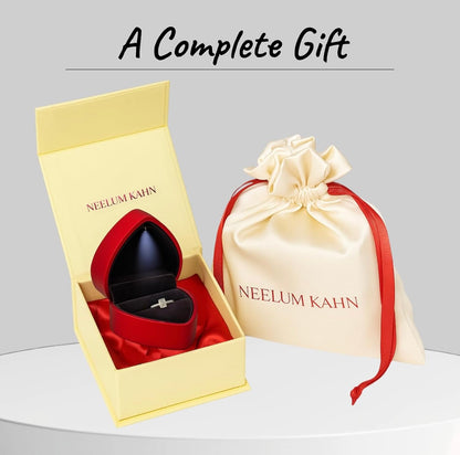 1Ct Radiant Cut Moissanite Ring | Heart Shape LED Ring Box Included