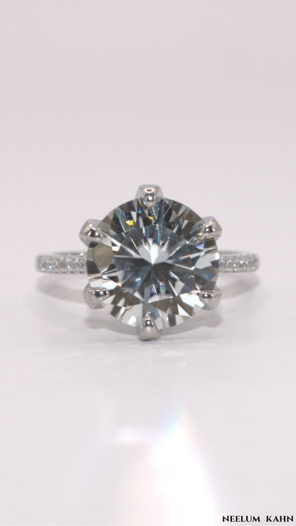 Certified 5Ct Moissanite Diamond Proposal/Engagement S925 Silver18K Gold Plated Ring, Gift LED Ring Box Included
