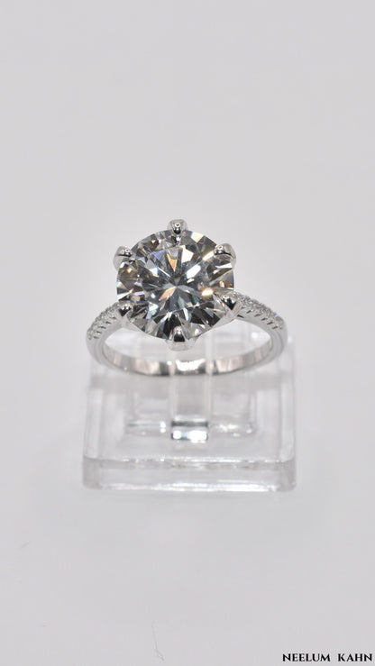 Certified 5Ct Moissanite Diamond Proposal/Engagement S925 Silver18K Gold Plated Ring, Gift LED Ring Box Included