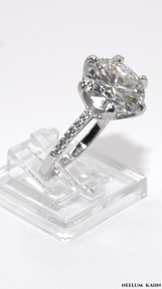 Certified 5Ct Moissanite Diamond Proposal/Engagement S925 Silver18K Gold Plated Ring, Gift LED Ring Box Included