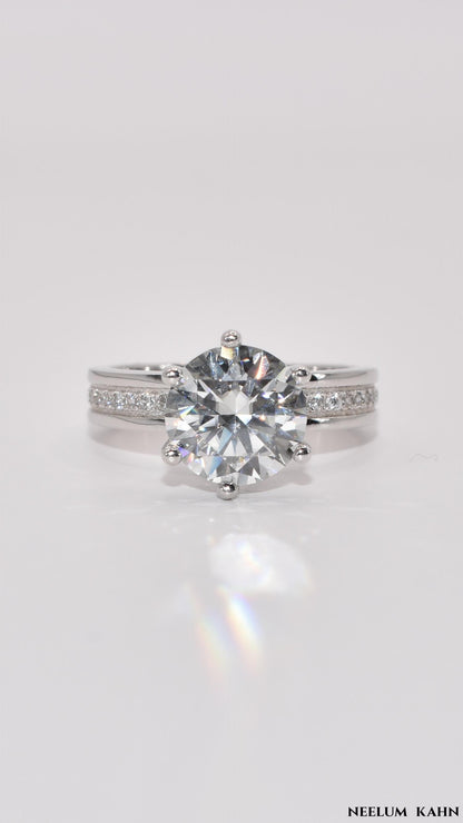 Certified 3Ct Moissanite Diamond Platinum Plated 925 Silver Proposal Ring