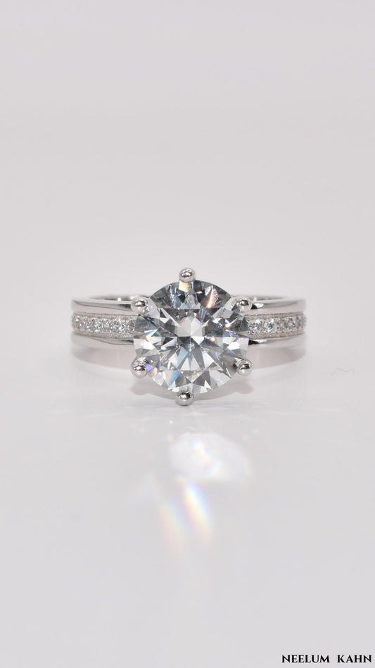 Certified 3Ct Moissanite Diamond Platinum Plated 925 Silver Proposal Ring