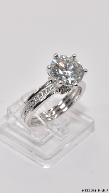 Certified 3Ct Moissanite Diamond Platinum Plated 925 Silver Proposal Ring