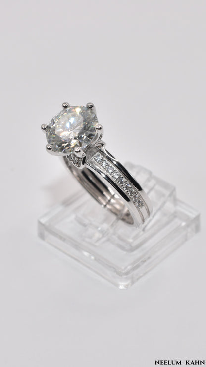 Certified 3Ct Moissanite Diamond Platinum Plated 925 Silver Proposal Ring