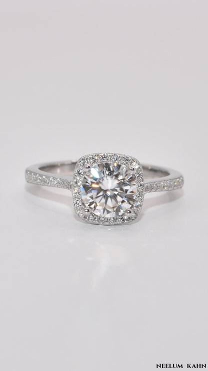 Certified 1Ct Moissanite Diamond Proposal Ring for Women – S925 Silver White Gold Plated | Red LED Gift Heart Shape Ring Box Included