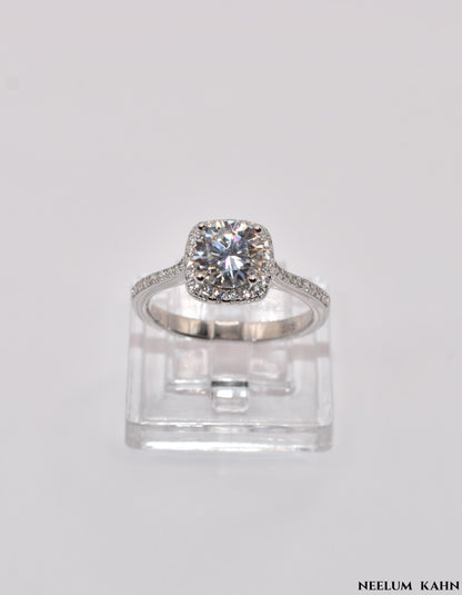 Certified 1Ct Moissanite Diamond Proposal Ring for Women – S925 Silver White Gold Plated | Red LED Gift Heart Shape Ring Box Included