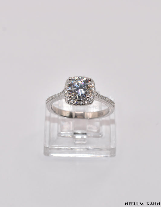 Certified 1Ct Moissanite Diamond Proposal Ring for Women – S925 Silver White Gold Plated | Red LED Gift Heart Shape Ring Box Included