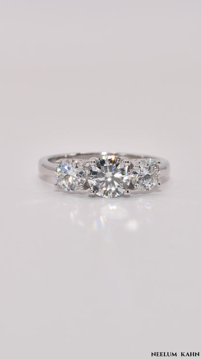 2Ct Moissanite Three-Stone Ring, 925 Sterling Silver, Round Cut, VVS1 Clarity, D Color, Gift LED Light Heart Ring Box Included