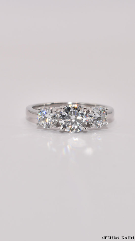 2Ct Moissanite Three-Stone Ring, 925 Sterling Silver, Round Cut, VVS1 Clarity, D Color, Gift LED Light Heart Ring Box Included
