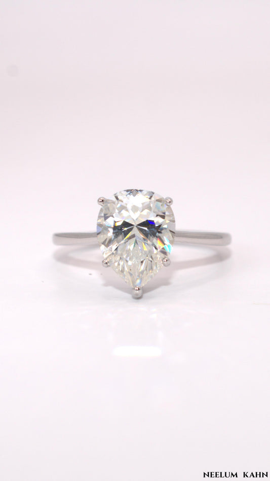 Certified 3Ct Water Drop Pear Cut Moissanite Diamond Ring