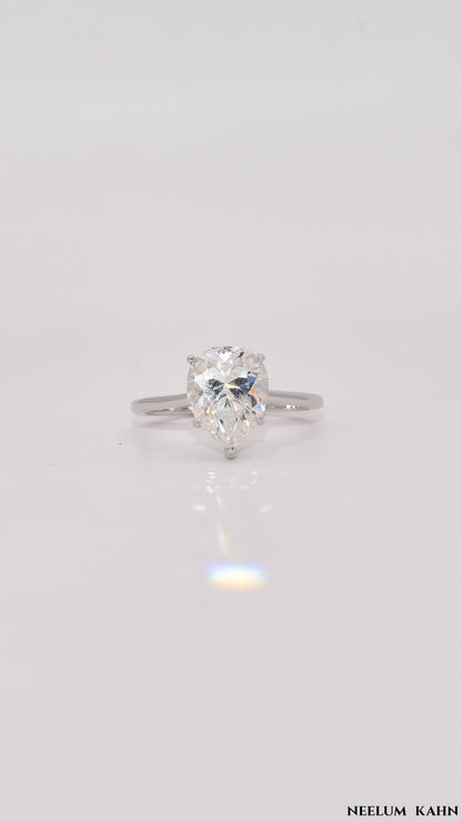 Certified 3Ct Water Drop Pear Cut Moissanite Diamond Ring