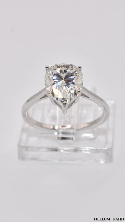 Certified 3Ct Water Drop Pear Cut Moissanite Diamond Ring