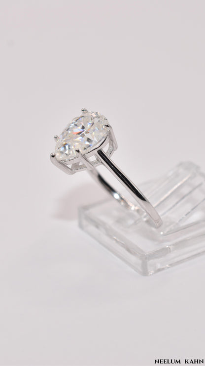Certified 3Ct Water Drop Pear Cut Moissanite Diamond Ring