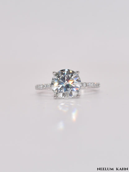 3Ct Moissanite Diamond Ring, 925 Sterling Silver, 18K Gold Plated, Round Cut, VVS1 Clarity, Gift LED Ring Box Included