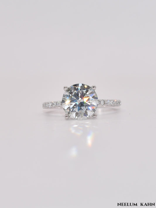 3Ct Moissanite Diamond Ring, 925 Sterling Silver, 18K Gold Plated, Round Cut, VVS1 Clarity, Gift LED Ring Box Included