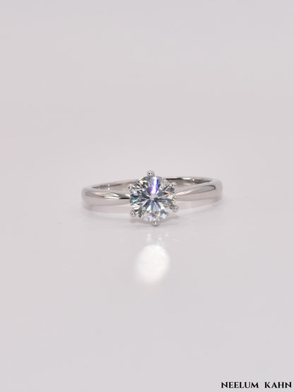 1ct Moissanite Diamond Ring, 925 Sterling Silver, 18K Gold Plated, Round Cut, VVS1 Clarity, LED Ring Gift Box Included