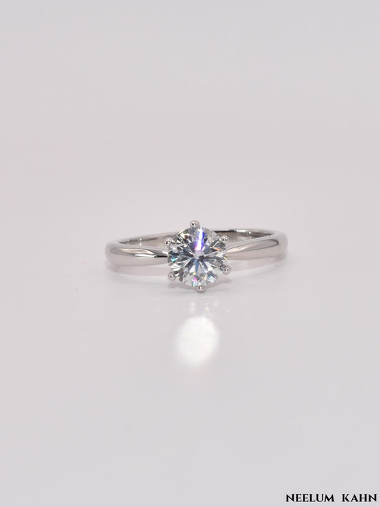 1ct Moissanite Diamond Ring, 925 Sterling Silver, 18K Gold Plated, Round Cut, VVS1 Clarity, LED Ring Gift Box Included