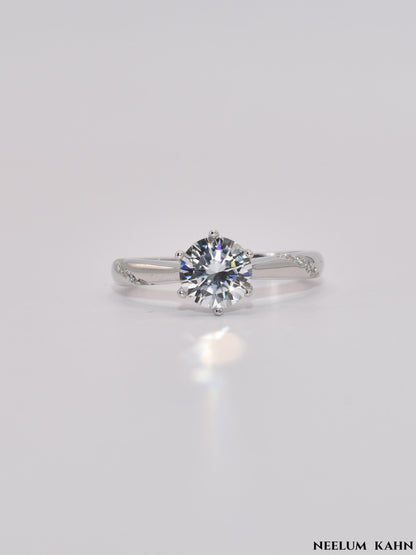 1Ct Moissanite Diamond Ring, 925 Sterling Silver, Round Cut, VVS1 Clarity, 6 Prong Setting, Free Gift LED Heart Ring Box Included