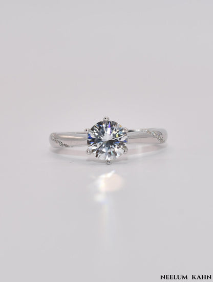 1Ct Moissanite Diamond Ring, 925 Sterling Silver, Round Cut, VVS1 Clarity, 6 Prong Setting, Free Gift LED Heart Ring Box Included