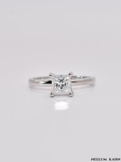 Princess Cut 1ct Moissanite Diamond S925 Silver Ring,
