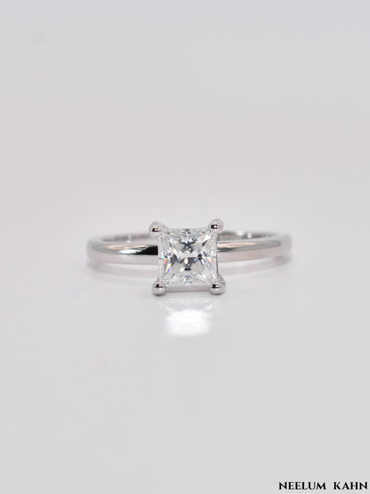 Princess Cut 1ct Moissanite Diamond S925 Silver Ring,