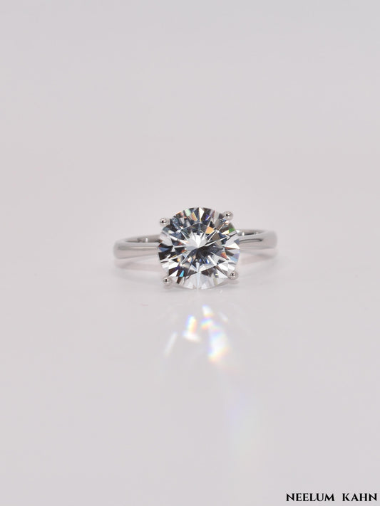 3Ct Moissanite Diamond Ring, 925 Sterling Silver, VVS1 Clarity, D Color, Round Cut, Gift LED Heart Ring Box Included