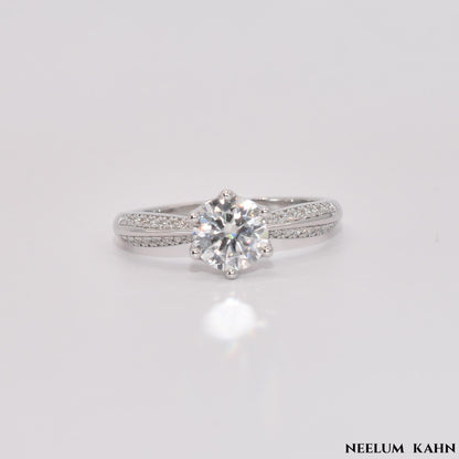 1Ct Moissanite Engagement Ring, 925 Sterling Silver, Round Cut, VVS1 Clarity, with Gift LED Ring Box