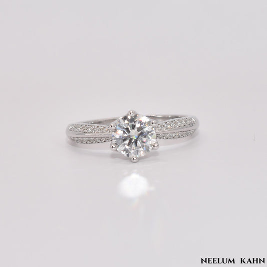 1Ct Moissanite Engagement Ring, 925 Sterling Silver, Round Cut, VVS1 Clarity, with Gift LED Ring Box