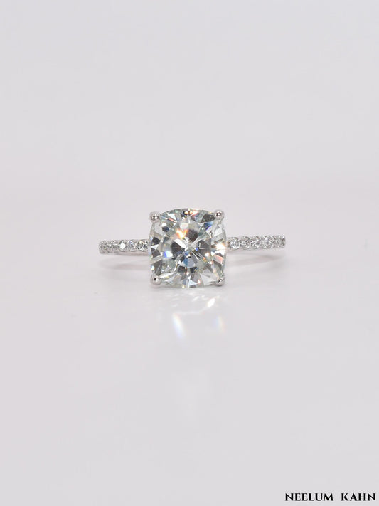 3ct Cushion Cut Moissanite Engagement Ring, 3Ct D VVS1, 925 Sterling Silver, Complete Gift Set with LED Ring Box
