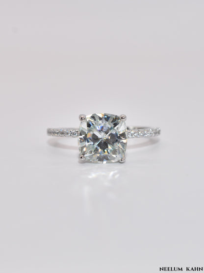 3ct Cushion Cut Moissanite Engagement Ring, 3Ct D VVS1, 925 Sterling Silver, Complete Gift Set with LED Ring Box
