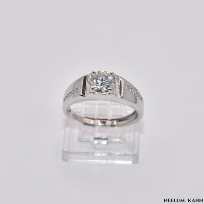 Certified 1Ct Moissanite Diamond Men Adjustable Ring S925 Silver Ring