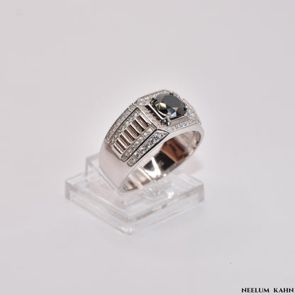 Certified 1Ct Black Moissanite Diamond Ring for Men with Gift Wooden Ring Box