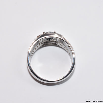 Certified 1Ct Black Moissanite Diamond Ring for Men with Gift Wooden Ring Box