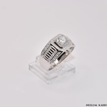 Men's 1Ct Moissanite Ring, Round Cut, 925 Sterling Silver, VVS1 Clarity, Gift Ring Box Included