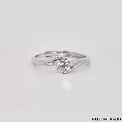 Certified 0.5Ct Moissanite Diamond Adjustable Ring for Women – S925 Silver Platinum Plated