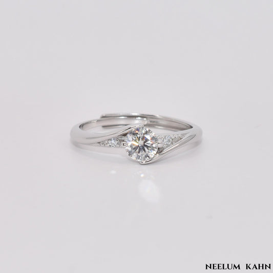 Certified 0.5Ct Moissanite Diamond Adjustable Ring for Women – S925 Silver Platinum Plated
