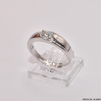 S925 Sterling Silver Moissanite Ring, 0.5Ct Diamond Equivalent, Adjustable Men's Band | LED Ring Box Included