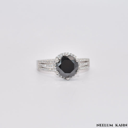 Certified 3Ct Black Moissanite Diamond Ring for Men | S925 Silver Ring